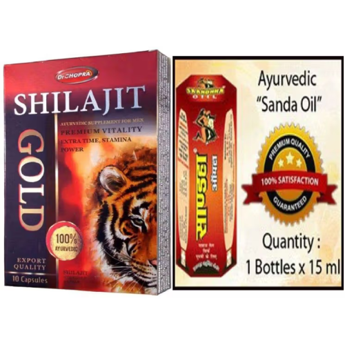 Ayurvedic Shilajit Capsules and Sandha Oil Combo – Male Vitality Support