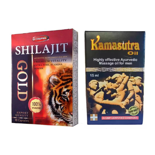 Ayurvedic Shilajit Capsules and Kamasutra Oil 20ml Combo Pack