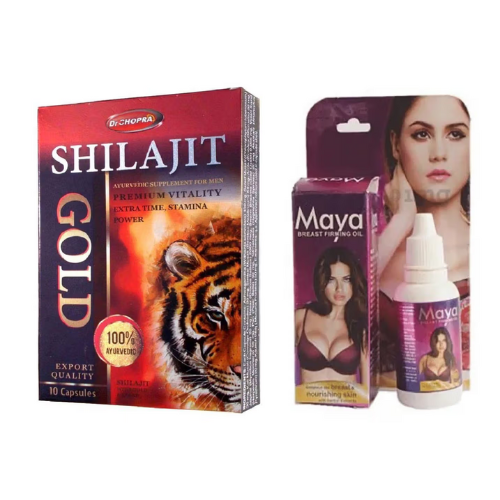 Ayurvedic Shilajit Capsules and MAYA Breast Toning & Bust Massage Oil Combo