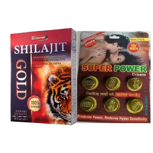 Shilajit Capsules + Super Power Cream Combo – Ayurvedic Strength for Men
