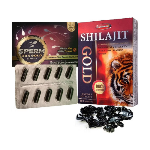 Sperm XXX Gold and Shilajit Gold Ayurvedic Capsules Combo for Men